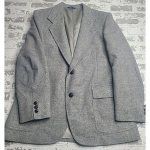 Pendleton Blazer Jacket Mens Size 42 Gray Tweed Sport‎ Coat Wool Leather Elbow